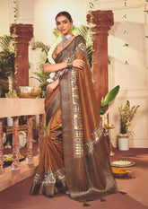 Copper Tussar Silk Tribal Print Saree-4462